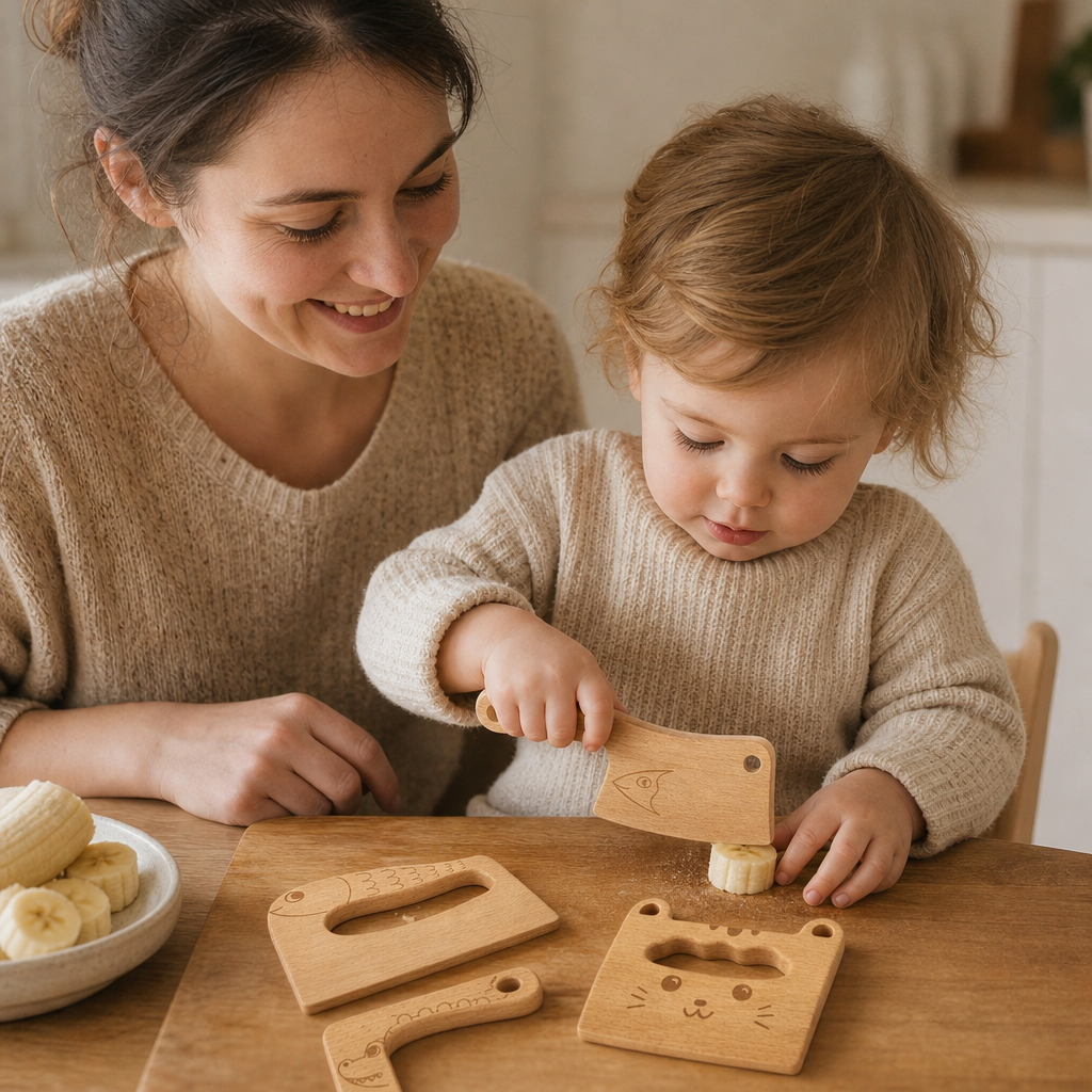 Parent and child playing together with the Animal Shape Play Knives