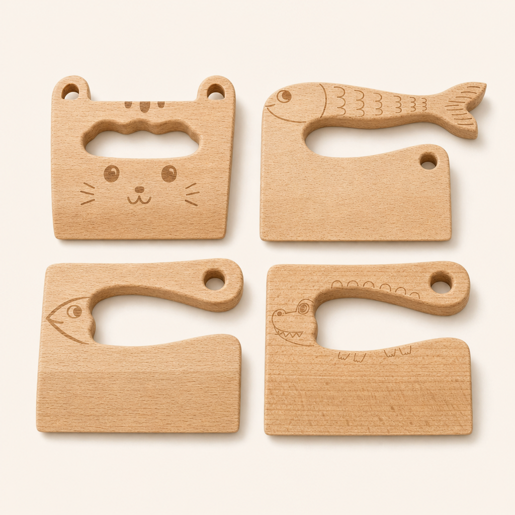 Montessori Animal Shape Play Knives product photo on a cream background
