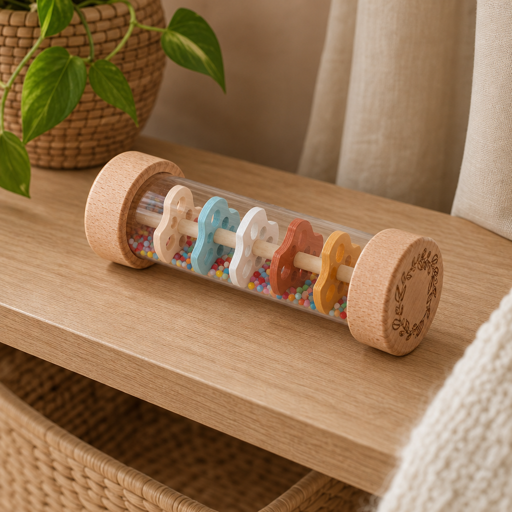 Colorful Bead Rainstick in a bright Montessori playroom