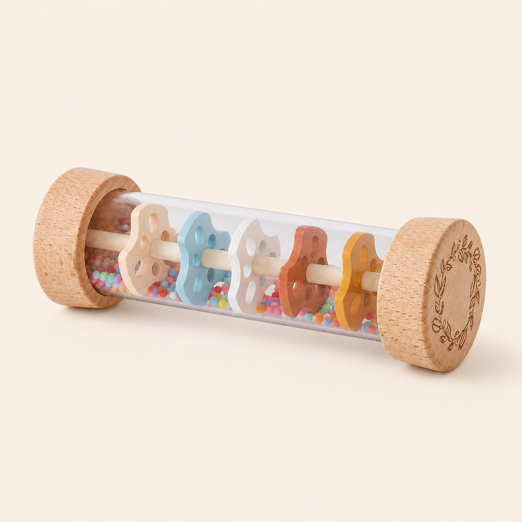 Montessori Colorful Bead Rainstick product photo on a cream background