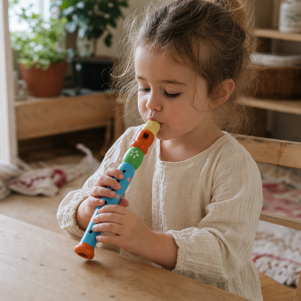 Child playing with the Colorful Wooden Flute