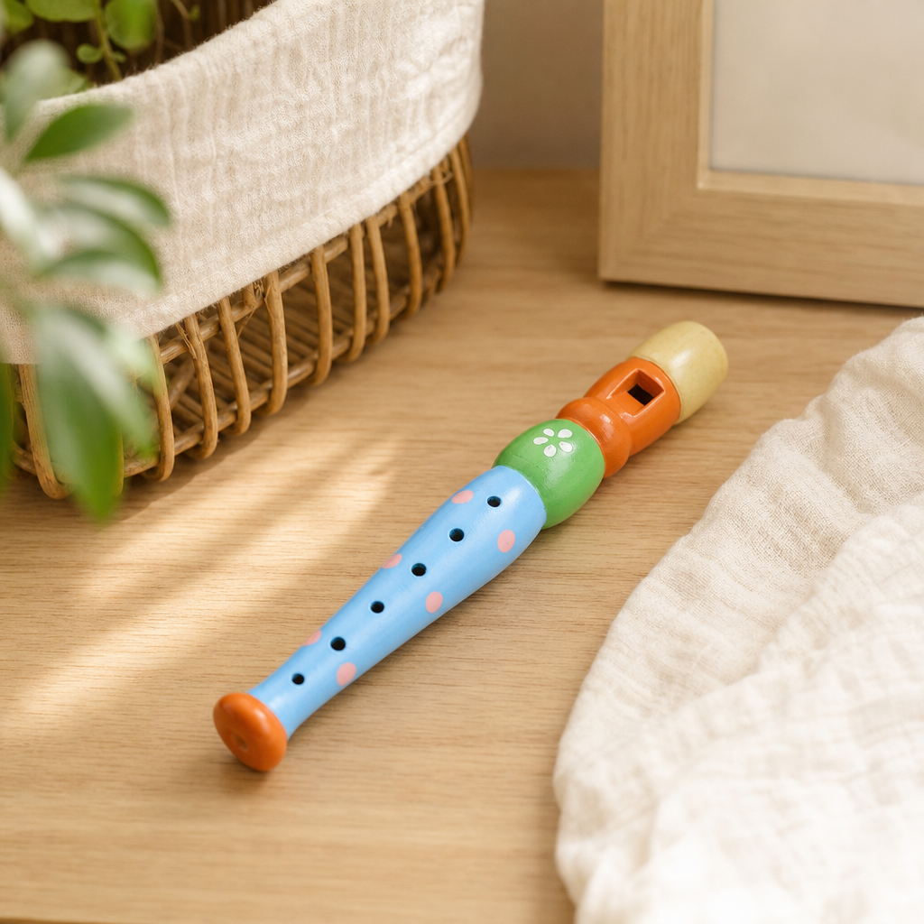 Colorful Wooden Flute in a bright Montessori playroom