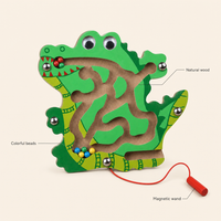 Crocodile Wooden Maze features: Natural wood, Magnetic wand, Colorful beads