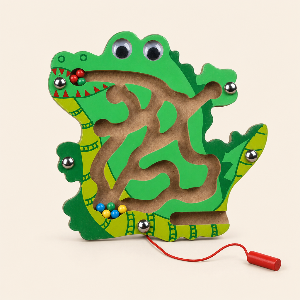 Montessori Crocodile Wooden Maze product photo on a cream background