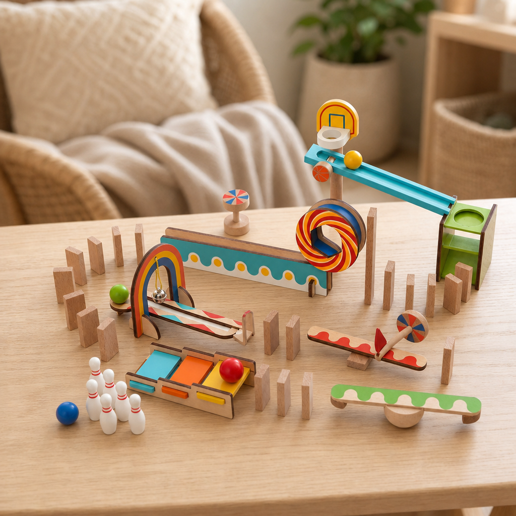 Domino Run STEM Set 57 Pieces in a bright Montessori playroom