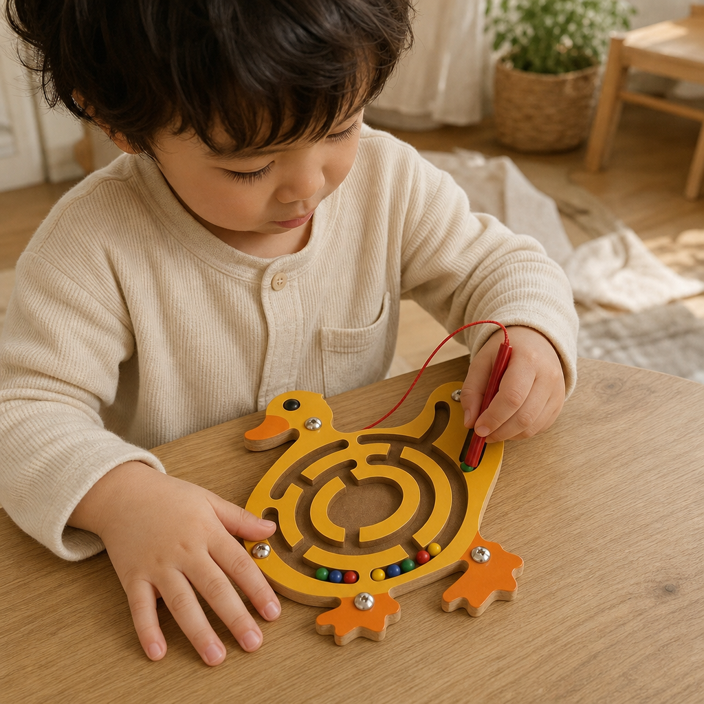 Child playing with the Duck Wooden Maze