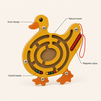 Duck Wooden Maze features: Natural wood, Magnetic stylus, Colorful beads, Duck design