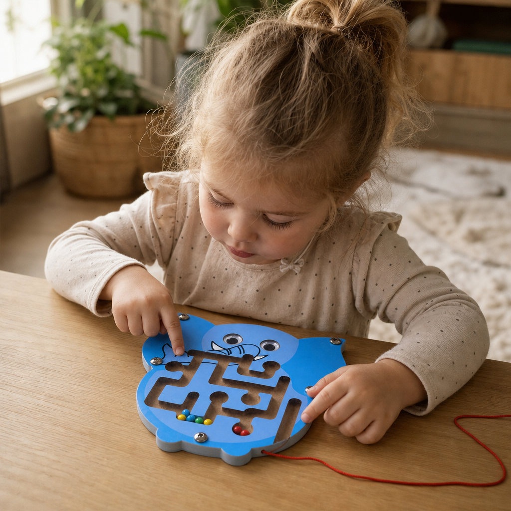 Child playing with the Elephant Wooden Maze