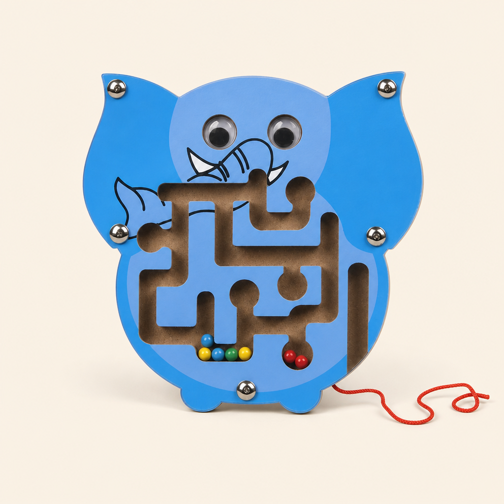 Montessori Elephant Wooden Maze product photo on a cream background