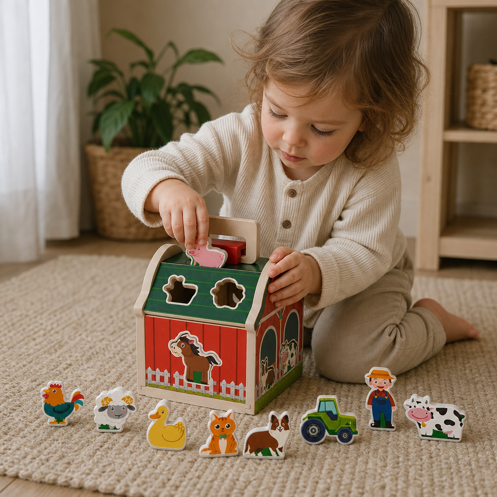 Child playing with the Farmhouse Shape Sorter