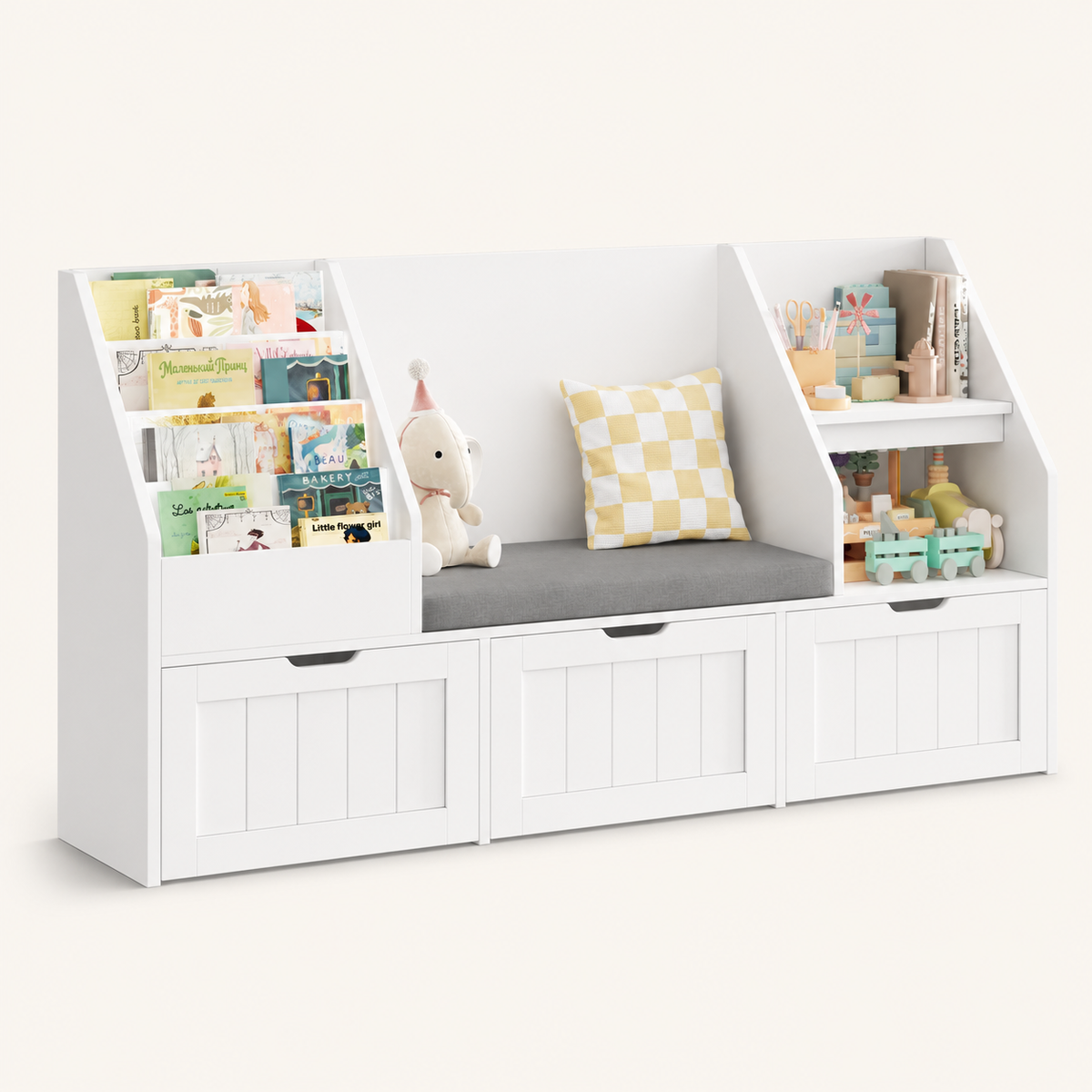 Kids Bookshelf Toy Storage Bench 3 Boxes Montessori & Toys