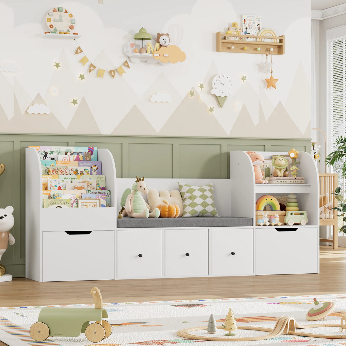 Kids Toy Storage 4 Tier Bench Fabric Drawers Montessori & Toys