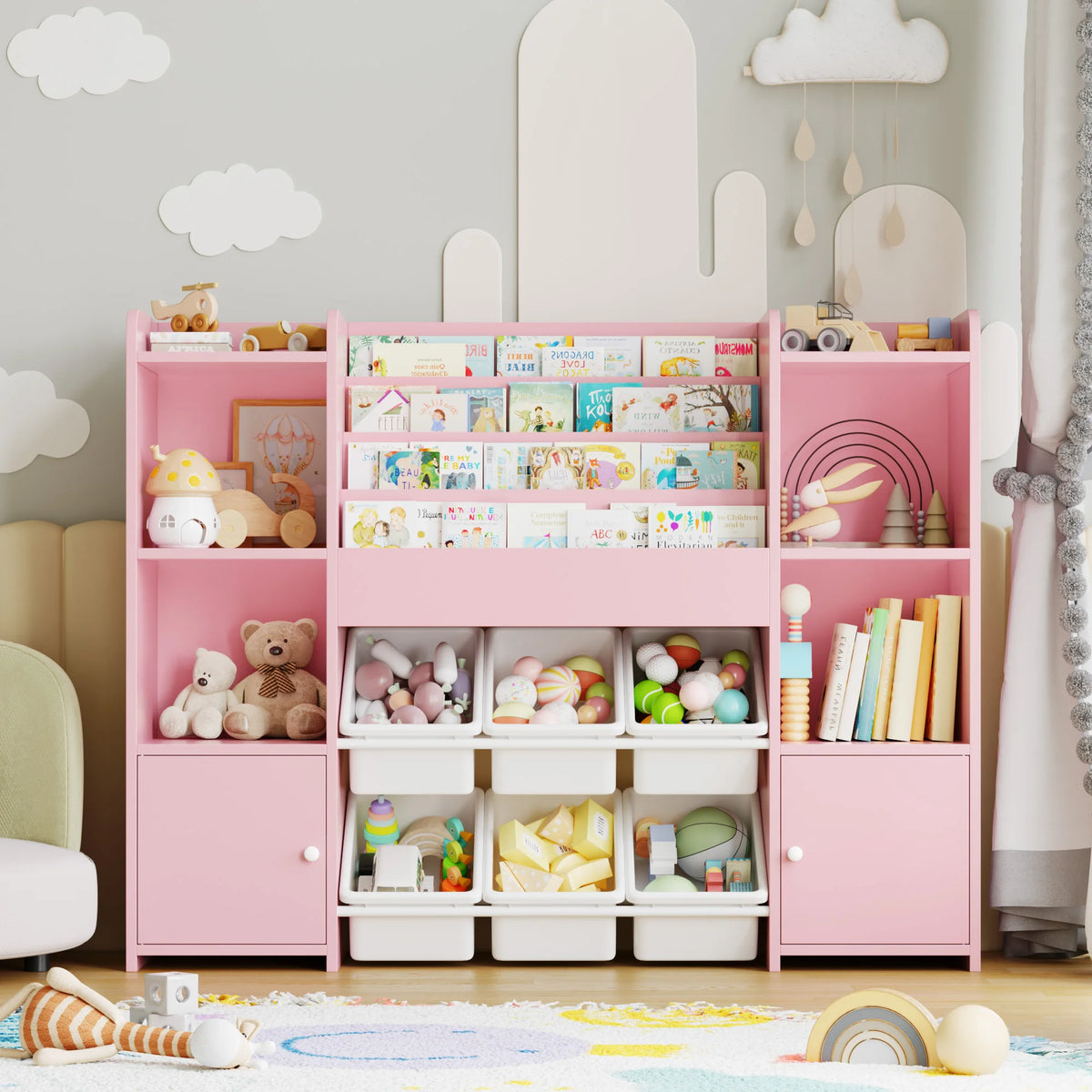 Kids Toy Storage 6 Boxes 4 Tier Bookshelf Montessori & Toys