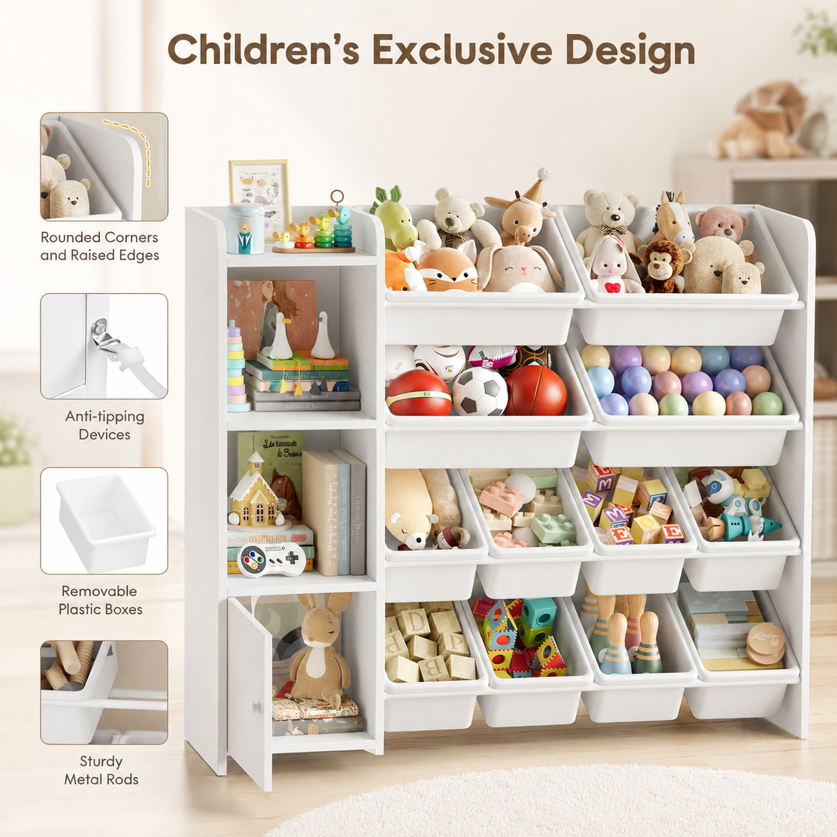 Kids Toy Storage 8 Boxes 4 Shelves Montessori & Toys