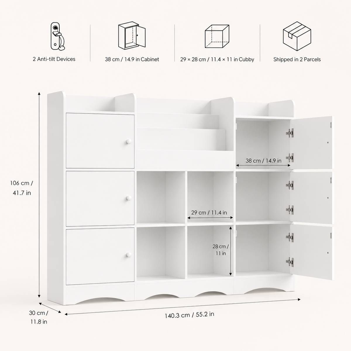 Kids Toy Storage Bookshelf 6 Doors 6 Cubbies Montessori & Toys