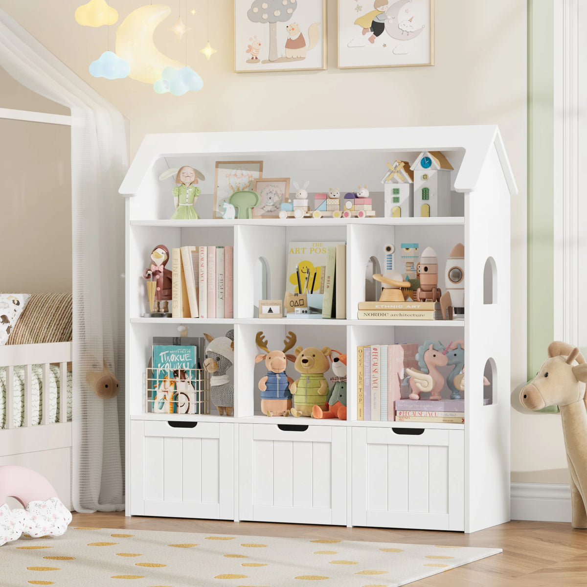 Kids Toy Storage House Shape 7 Cubbies Drawers Montessori & Toys