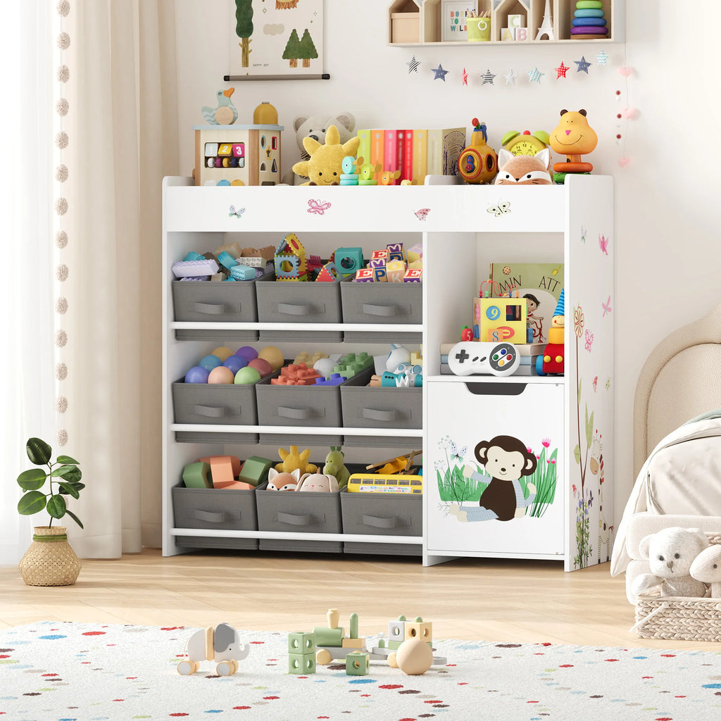 Kids Toy Storage Shelf 9 Boxes White Montessori & Toys