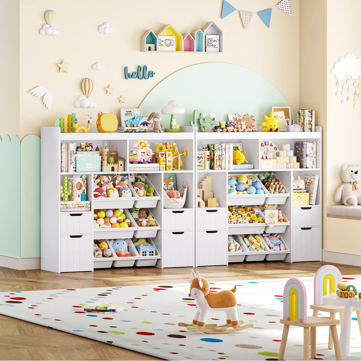 Kids Toy Storage Shelf with Boxes on Wheels Montessori & Toys