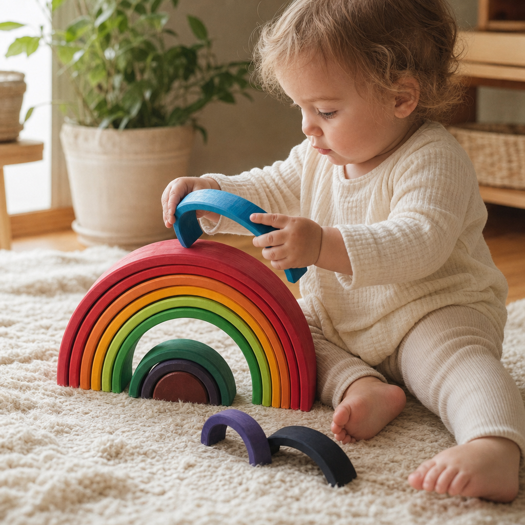 Child playing with the Large Rainbow Stacker 12 Arches