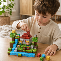 Child playing with the Magnetic Cubes Waterfall Cabin
