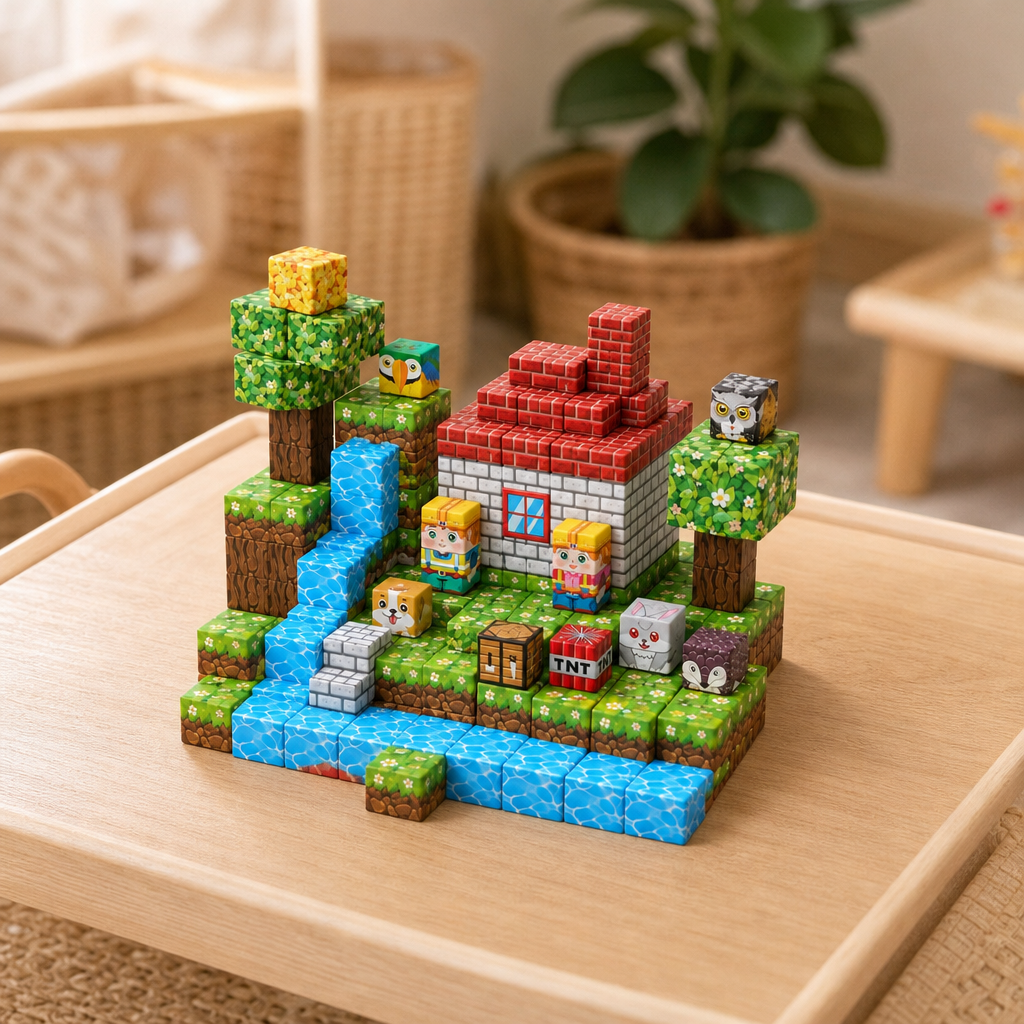 Magnetic Cubes Waterfall Cabin in a bright Montessori playroom