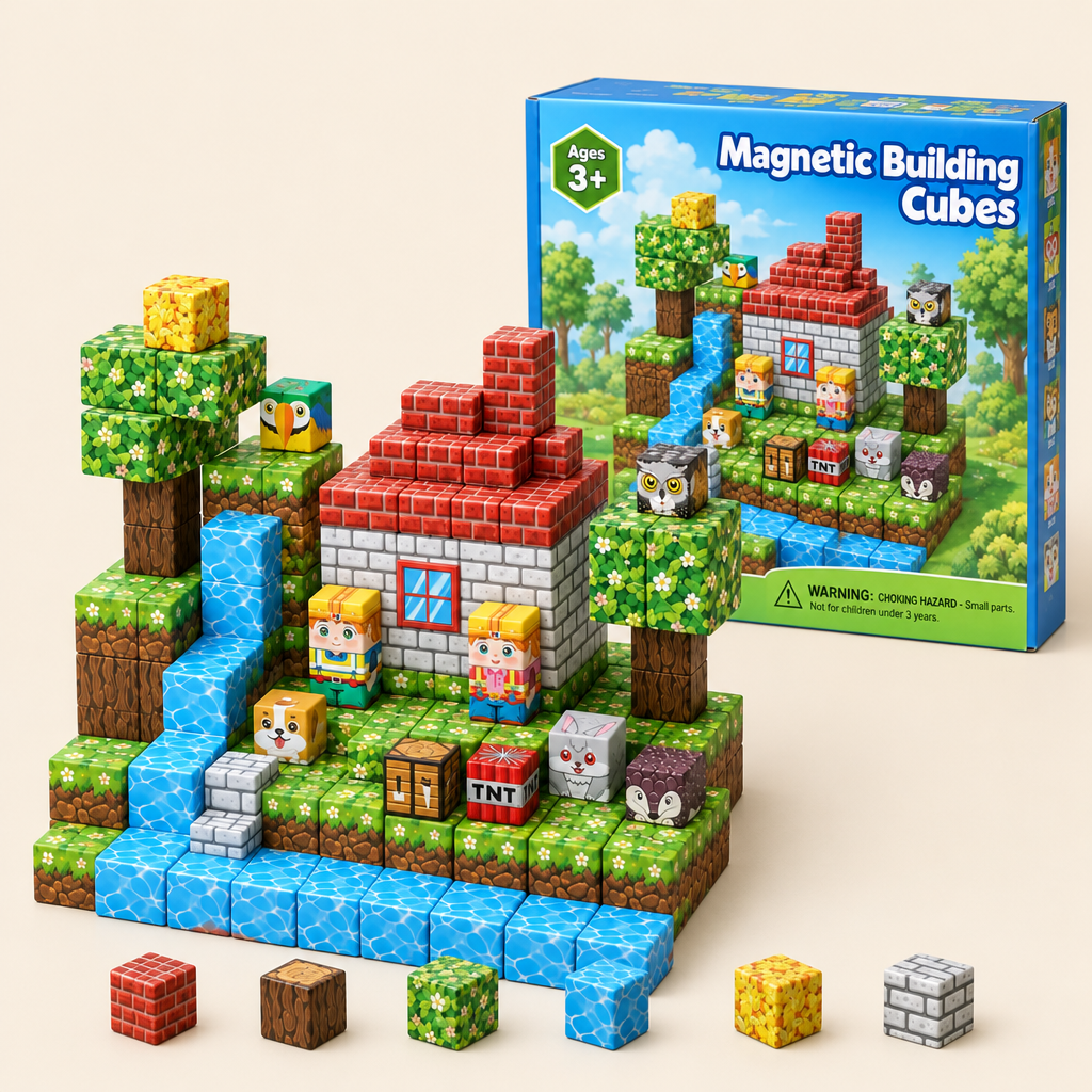 Montessori Magnetic Cubes Waterfall Cabin product photo on a cream background
