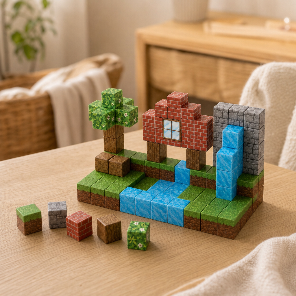 Magnetic Cubes Wild Forest in a bright Montessori playroom