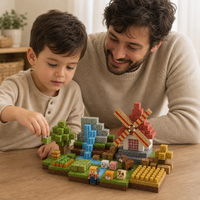 Parent and child playing together with the Magnetic Cubes Windmill Farm