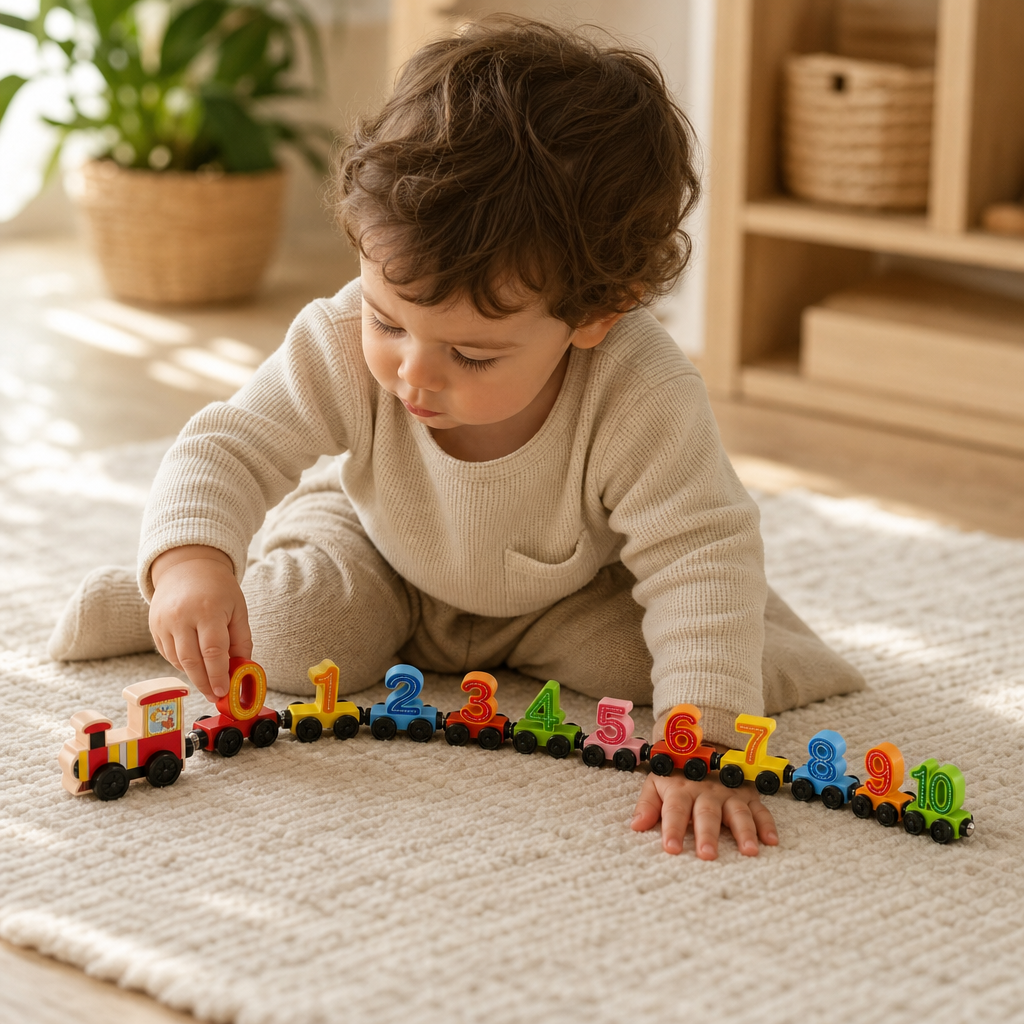 Child playing with the Magnetic Number Train