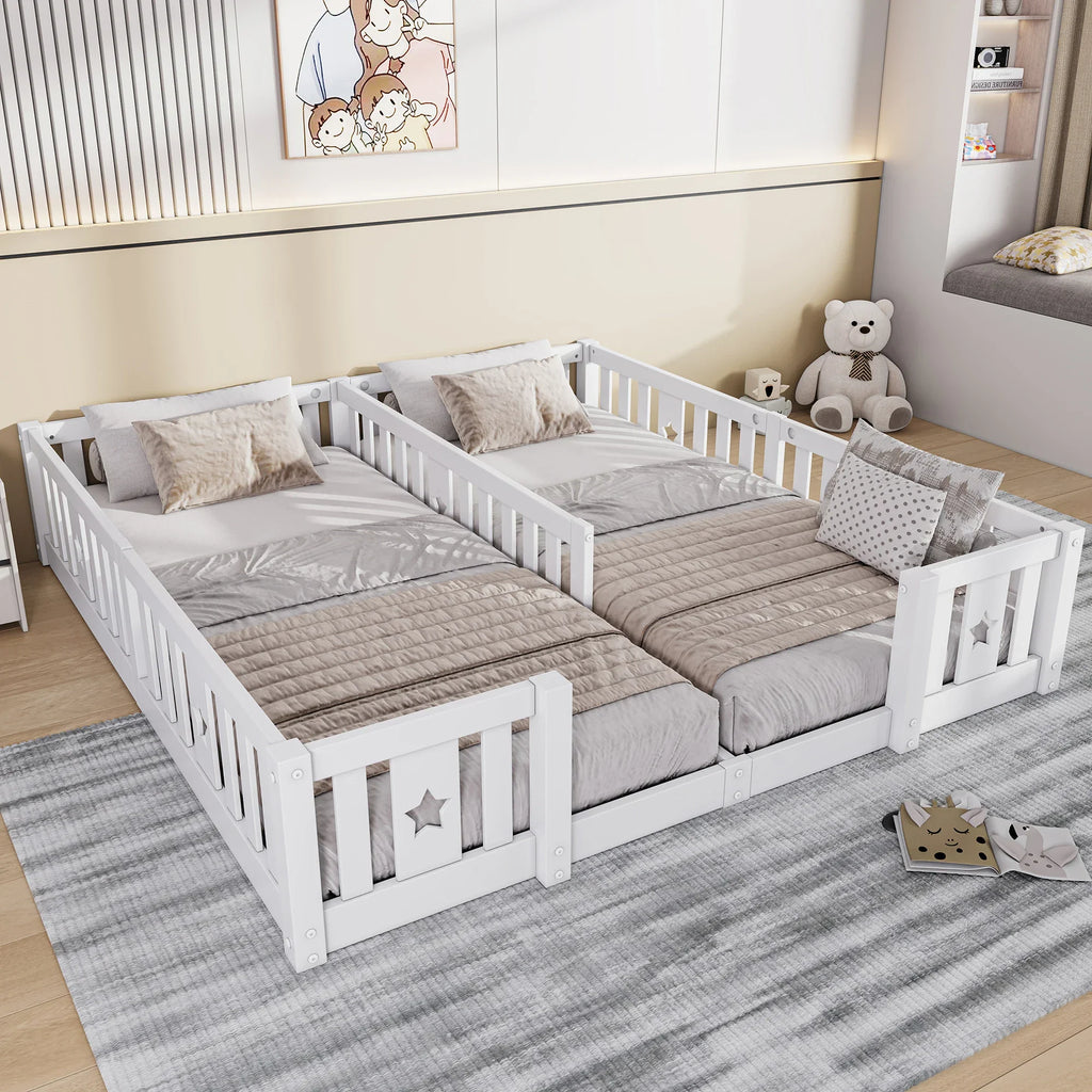 Montessori Double Floor Bed with Star Rails L'atelier Montessori