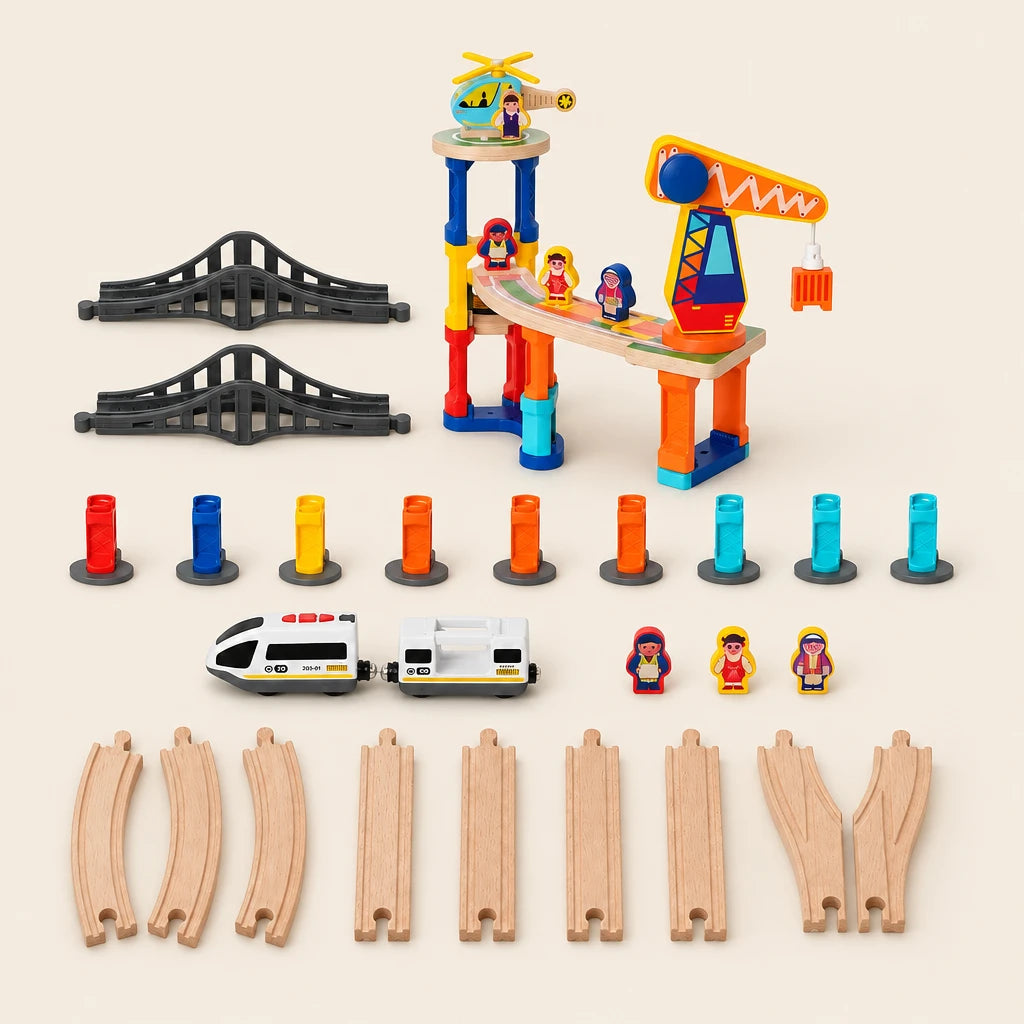 Montessori Magnetic Crane Train Set 60 Pieces