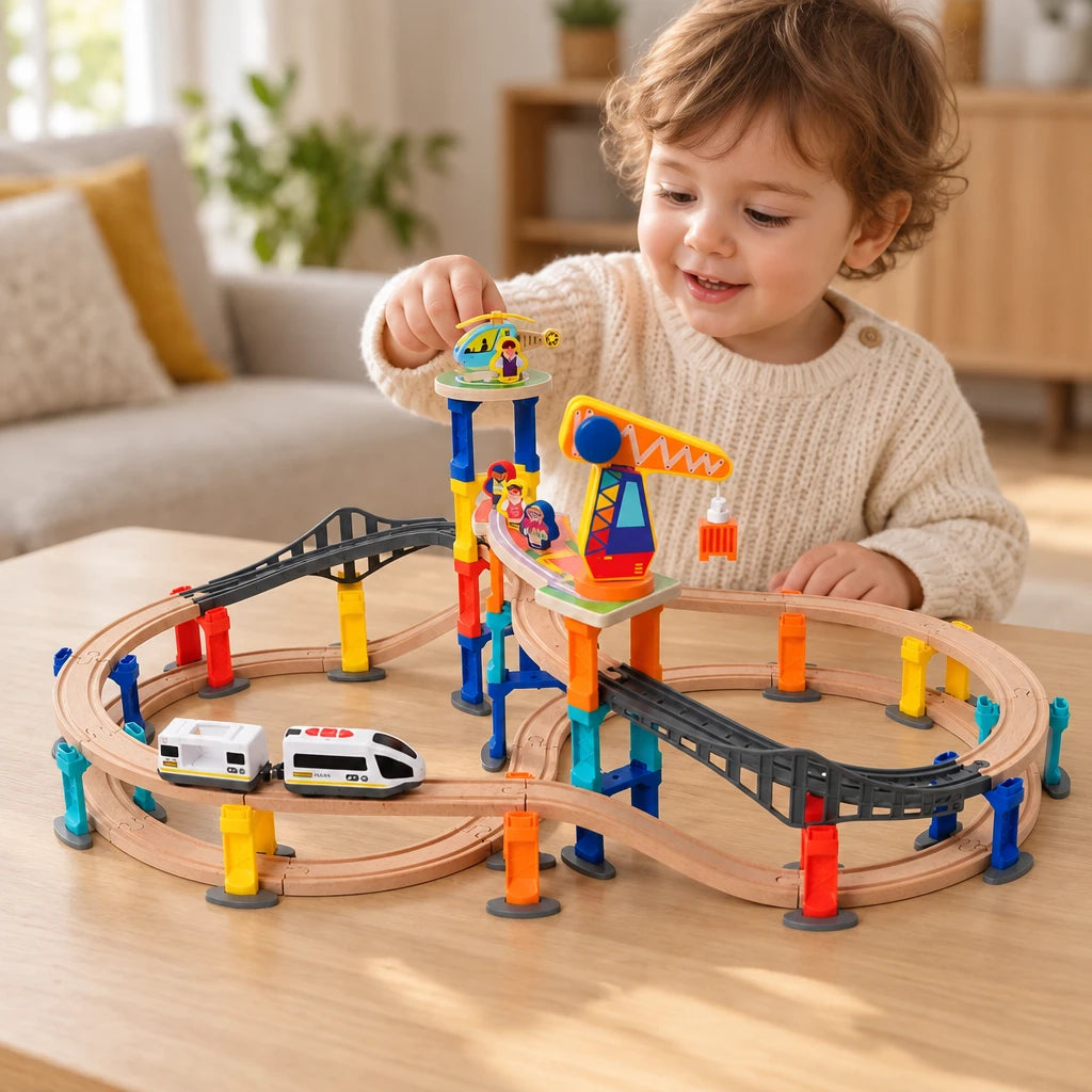 Montessori Magnetic Crane Train Set 60 Pieces