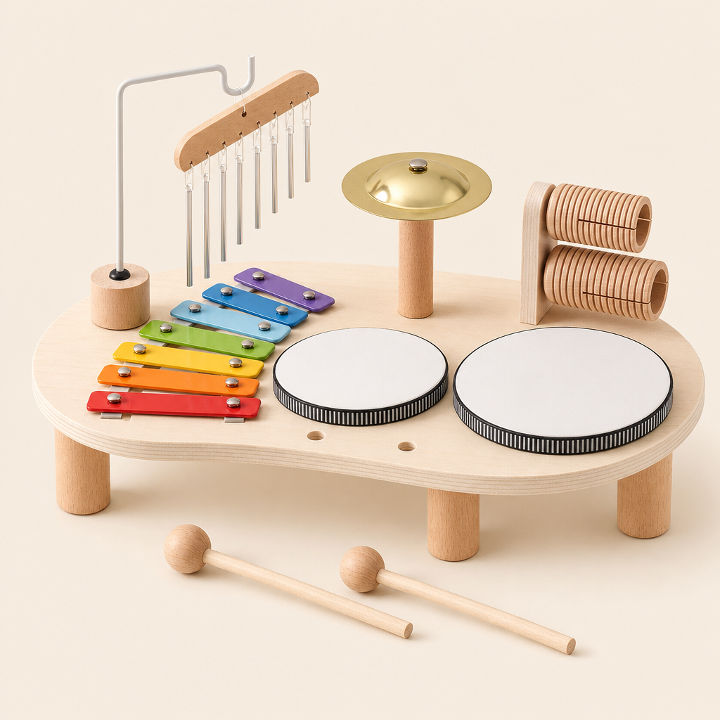Montessori Music Station 6 Instruments product photo on a cream background