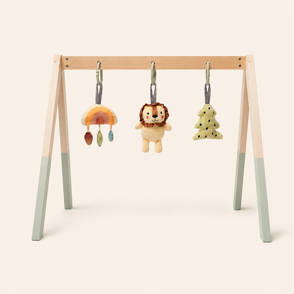 Montessori Natural Wooden Baby Gym product photo on a cream background