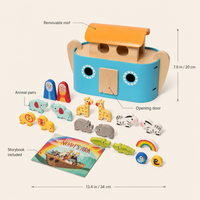 Noah's Ark with Animals & Book features: Removable roof, Animal pairs, Storybook included, Opening door ; size 13.4 in / 34 cm ; 7.9 in / 20 cm