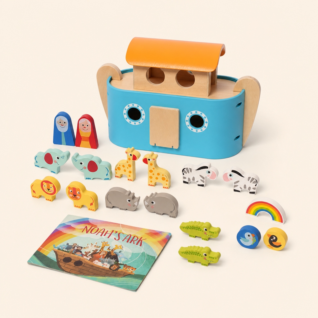 Montessori Noah's Ark with Animals & Book product photo on a cream background