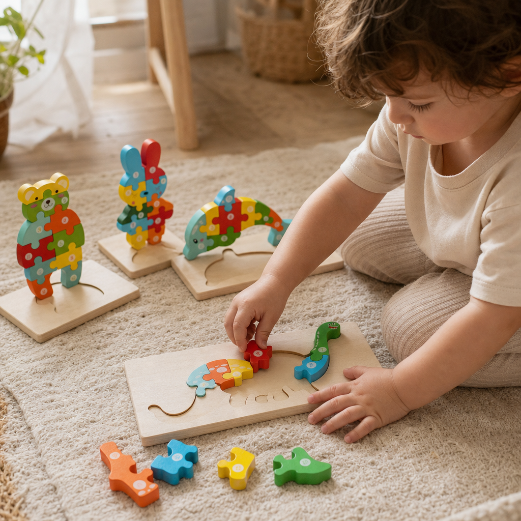 Child playing with the Numbered Animal Puzzles 4-Pack