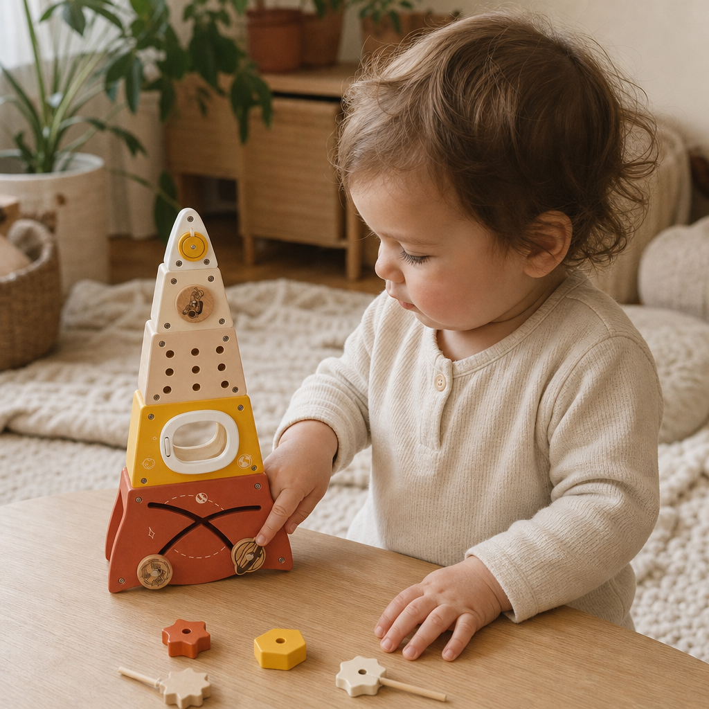 Child playing with the Rocket Stacking Tower 5 Pieces