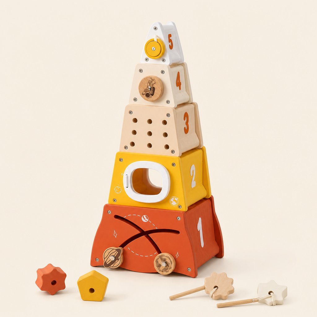 Montessori Rocket Stacking Tower 5 Pieces product photo on a cream background