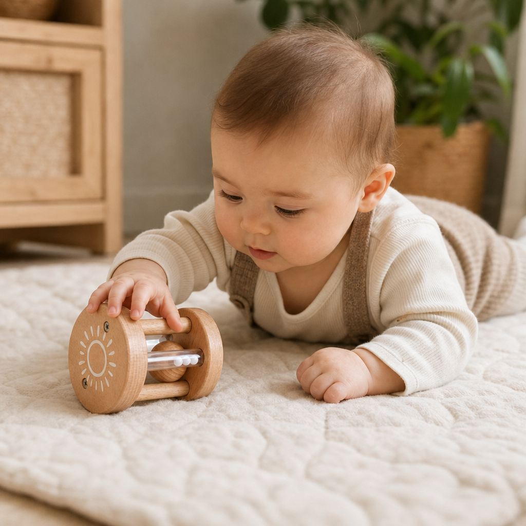 Child playing with the Sun Rattle Roller