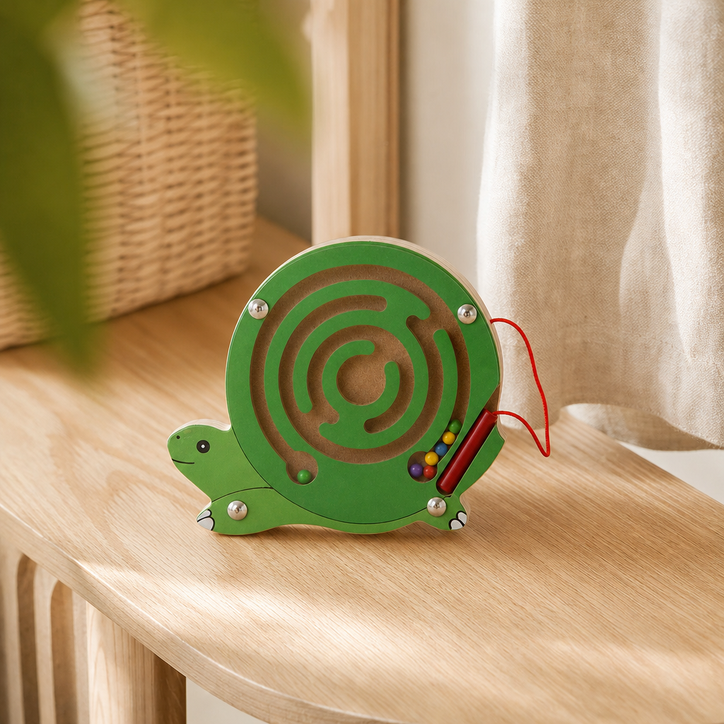 Turtle Wooden Maze in a bright Montessori playroom