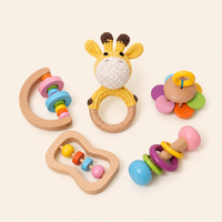 Montessori Wooden Baby Rattles Set of 5 product photo on a cream background