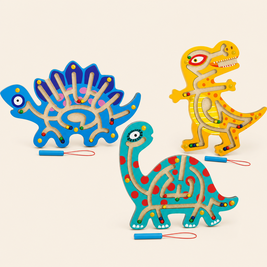Montessori Wooden Dinosaur Maze product photo on a cream background