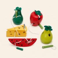 Montessori Wooden Food Lacing Set product photo on a cream background