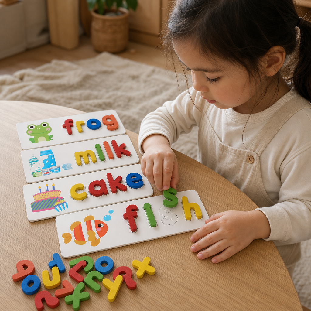 Child playing with the Wooden Letter Matching Game