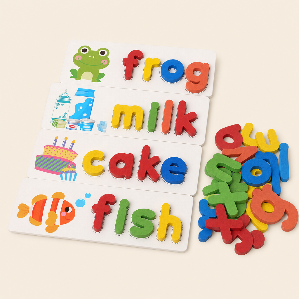 Montessori Wooden Letter Matching Game product photo on a cream background