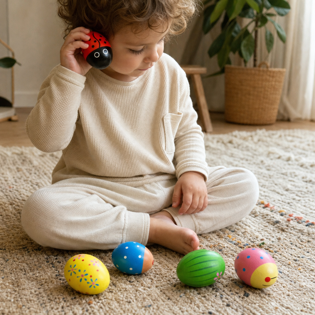 Child playing with the Wooden Musical Egg Shakers
