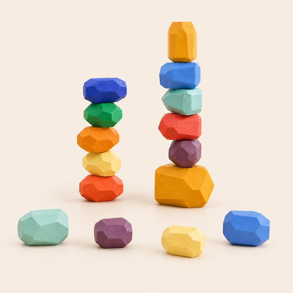 Montessori Wooden Stacking Stones 21 Pieces product photo on a cream background